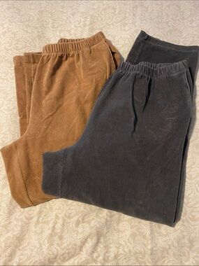 LANDS END Corduroy Elastic-Waist Lit of 2 Brown-Gold & Charcoal Gray Sz 2X
